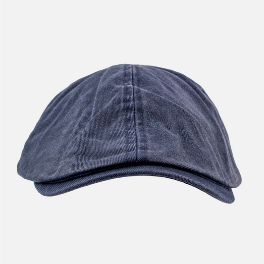 Front view of the Wolf Rock Navy blue Cotton Flat Cap.
