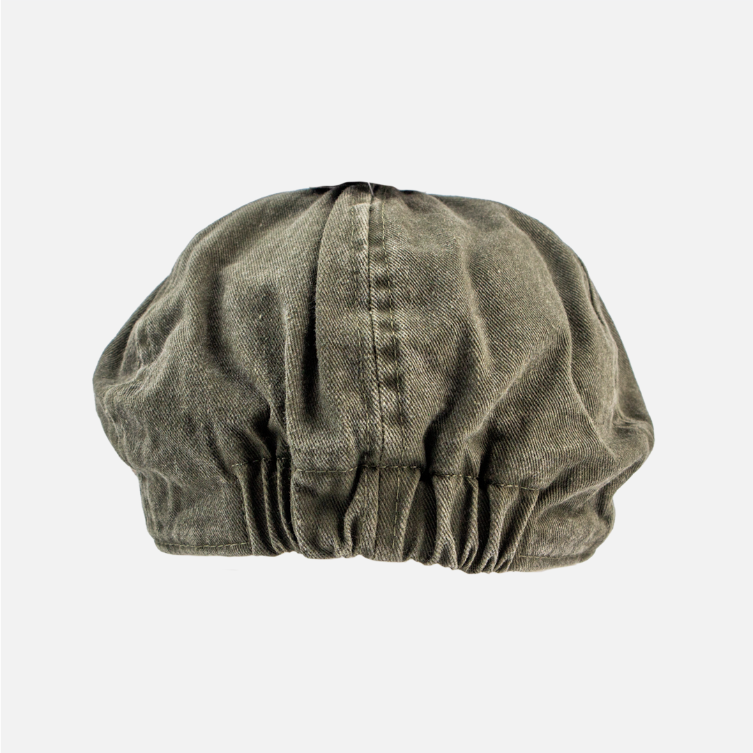 Rear view of the Wolf Rock Olive green Cotton Flat Cap.