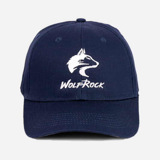Front view of the Wolf Rock Rip Stop Cap in Navy blue.