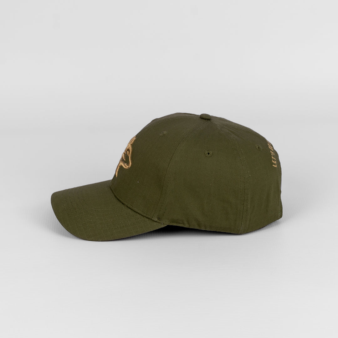 Alternate view of the Wolf Rock Rip Stop Cap in Olive green.