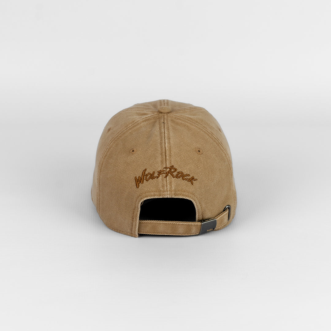 Rear view of the Tan U-Flex Cap, showing back adjustable strap and closure clasp detail and subtle branding detail.